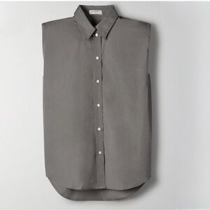Babaton Sleeveless Button-Up Blouse Minimalist Taupe/Gray Collared Shirt Size SM